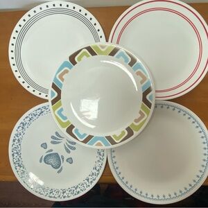 5 Corelle Dinner Plates Mixed Set Snowflake City Squared Cafe Blue Heart Y2K 90s
